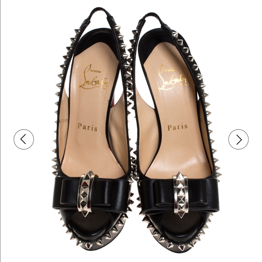 Christian Louboutin Black Spike Leather Lady Clou Platform Slingback Sandals